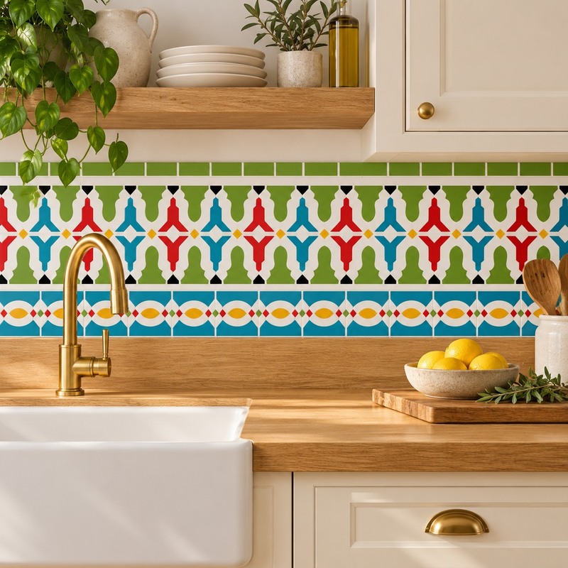 150x300mm Green Blue Ornamental Border Tiles TQ39-CN15L30