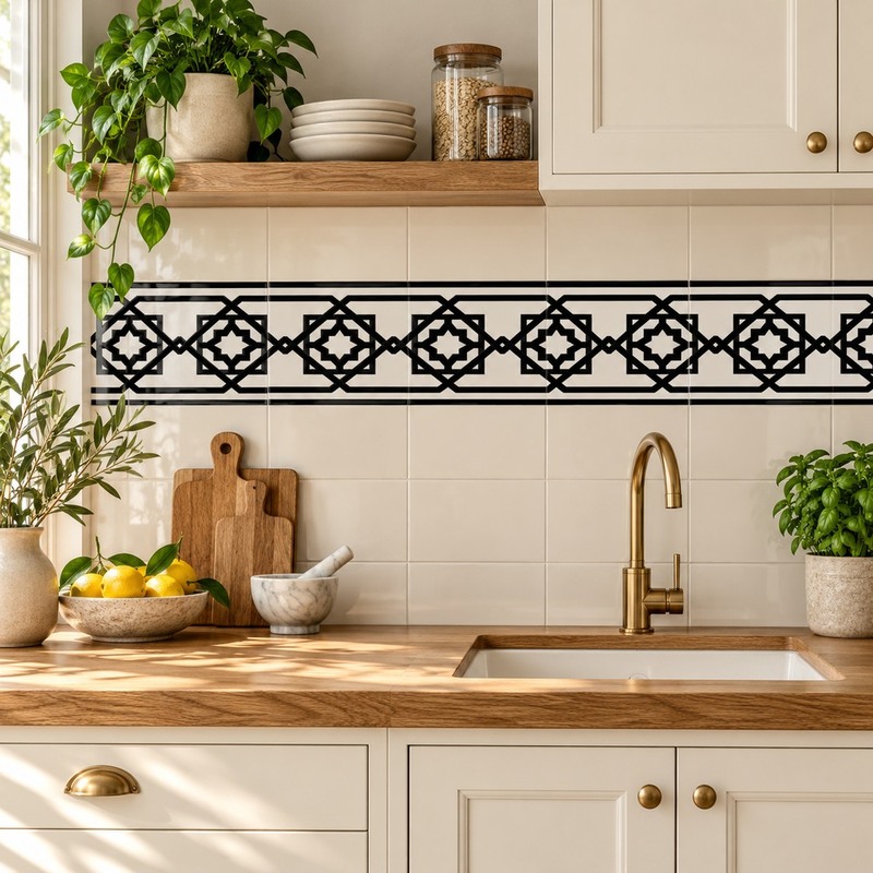 150x300mm Black White Scroll Border Tiles TQ39-CN15L33