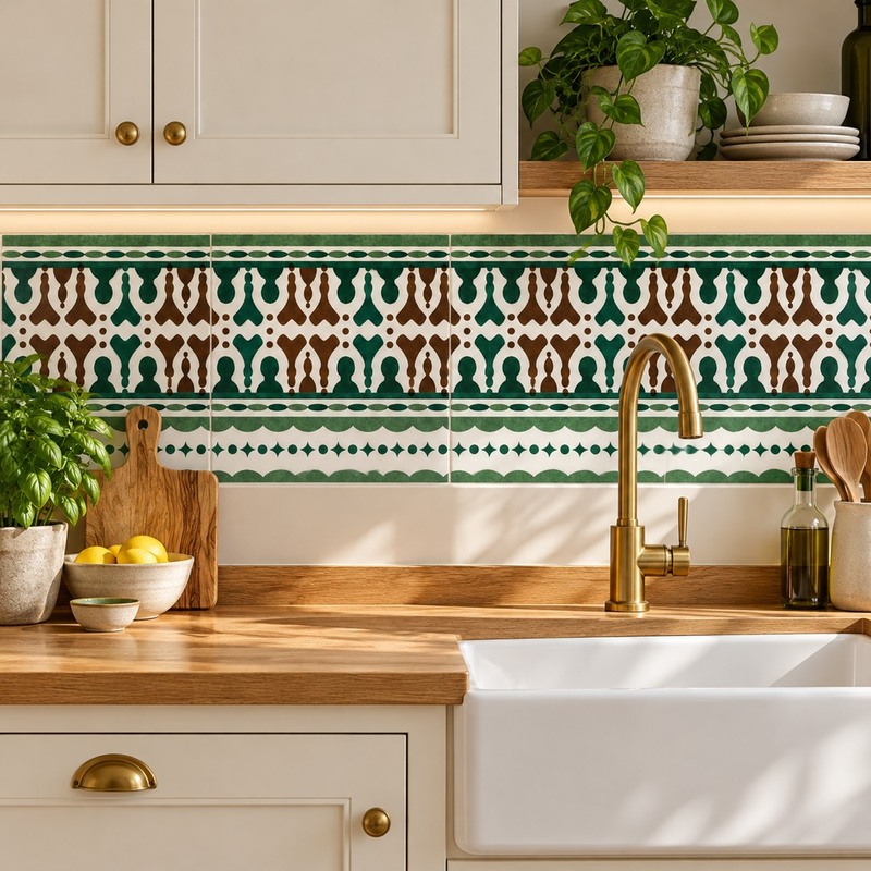 150x300mm Green Cream Ornamental Border Tiles TQ39-CN15L34