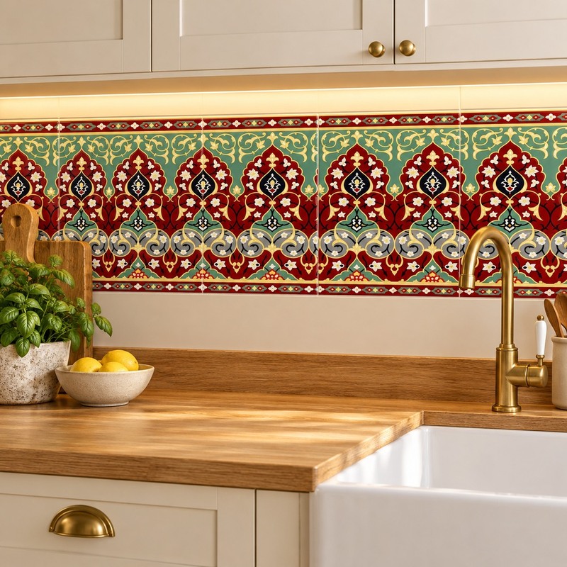150x300mm Red Cream Ornamental Border Tiles TQ39-CN15L35