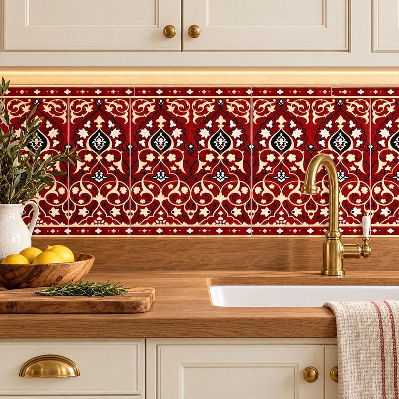 150x300mm Red Multicolour Floral Border Tiles TQ39-CN15L36