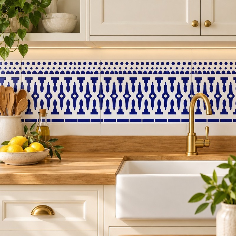 150x300mm Blue Dotted Baluster Border Tiles TQ39-CN15L37