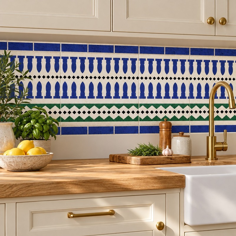 150x300mm Blue Cream Baluster Border Tiles TQ39-CN15L38