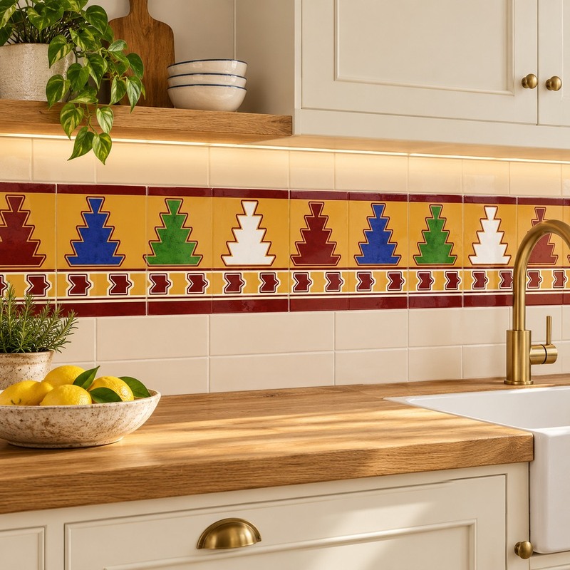 150x300mm Multicolour Stepped Star Border Tiles TQ39-CN15L39