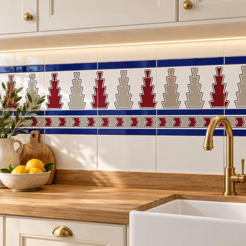 150x300mm Blue Ochre Cross Border Tiles TQ39-CN15L40