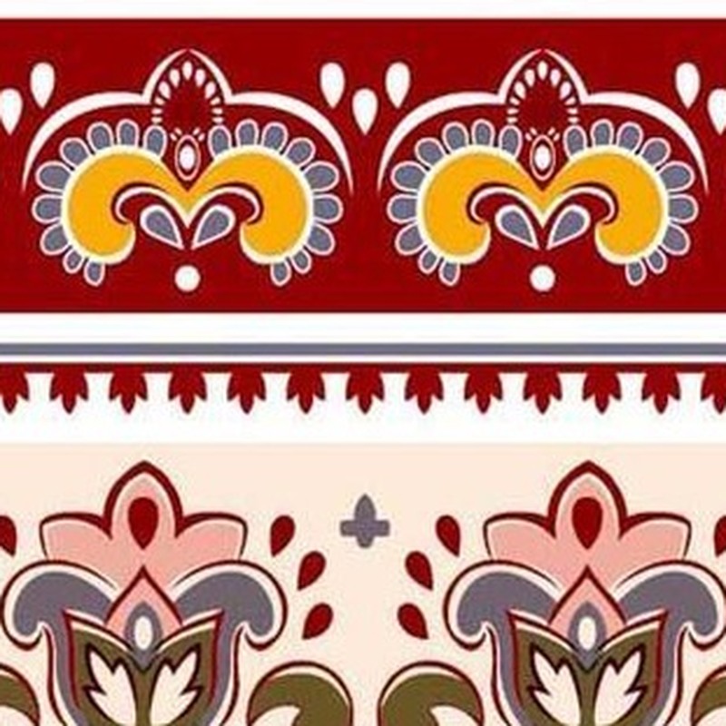 150x300mm Red Ochre Floral Border Tiles TQ39-CN15L41