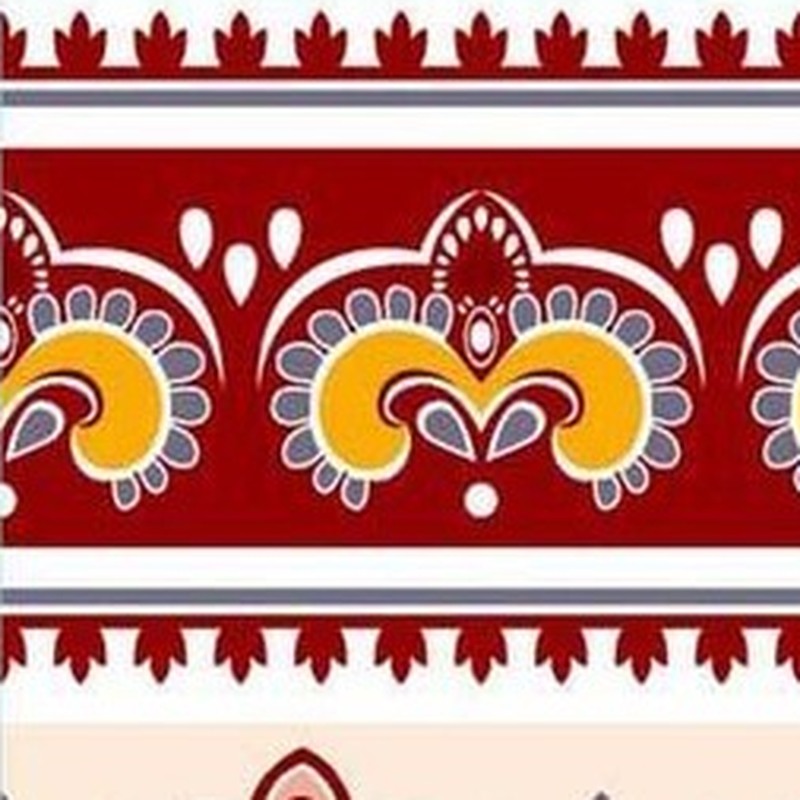 150x300mm Red Ochre Floral Border Tiles TQ39-CN15L41