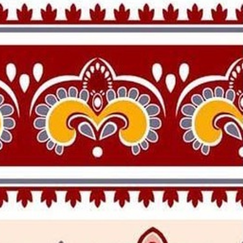 150x300mm Red Ochre Floral Border Tiles TQ39-CN15L41