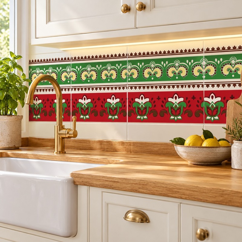 150x300mm Red White Ornamental Border Tiles TQ39-CN15L42