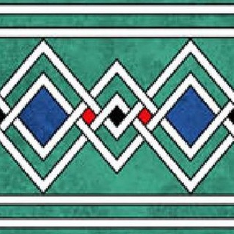 150x300mm Teal White Geometric Border Tiles TQ39-CN15L44