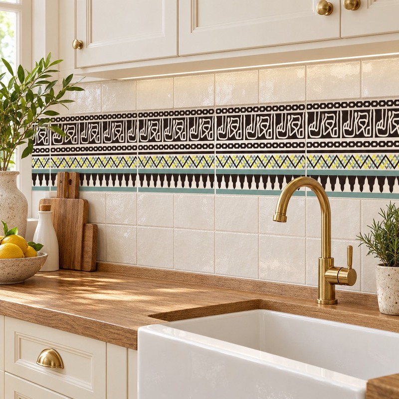 150x300mm Black White Linear Border Tiles TQ39-CN15L47