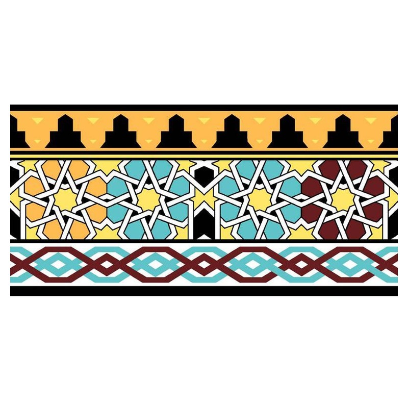 150x300mm Blue Orange Geometric Border Tiles TQ39-CN15L49