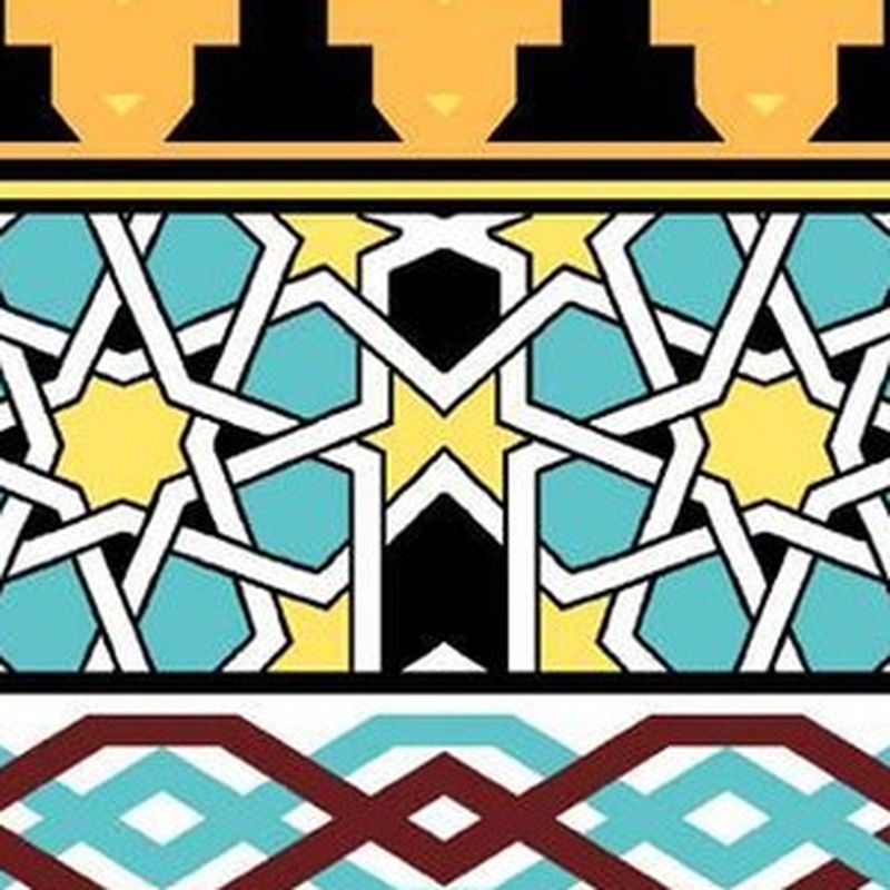 150x300mm Blue Orange Geometric Border Tiles TQ39-CN15L49