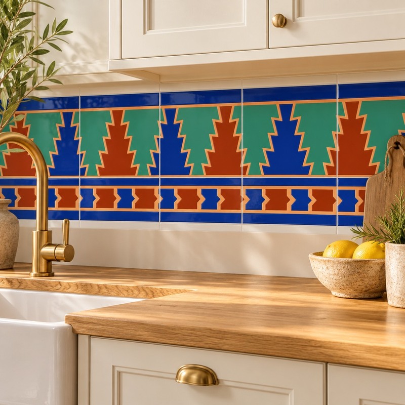 150x300mm Green Red Stepped Border Tiles TQ39-CN15L51