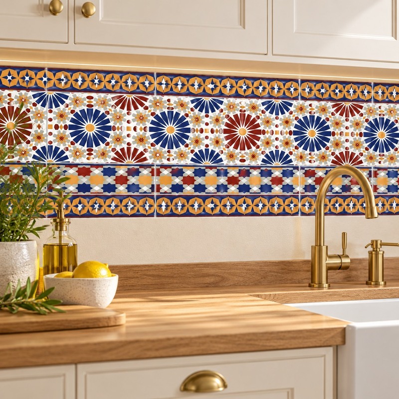 150x300mm Multicolour Floral Medallion Border Tiles TQ39-CN15L54