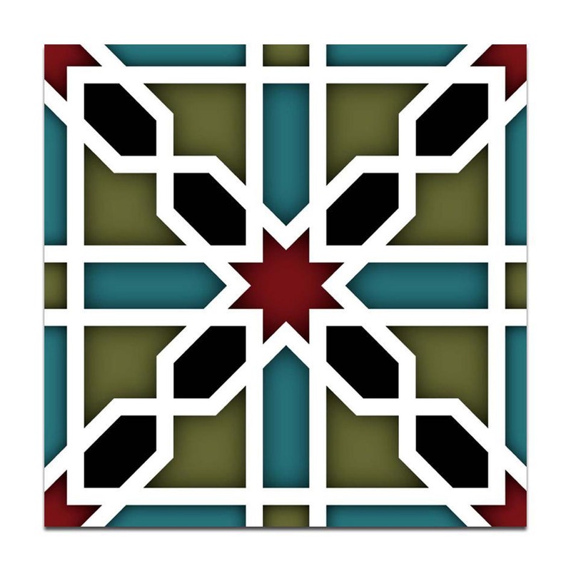 300x300mm Green White Star Geometry Tiles TQ39-CN33D43