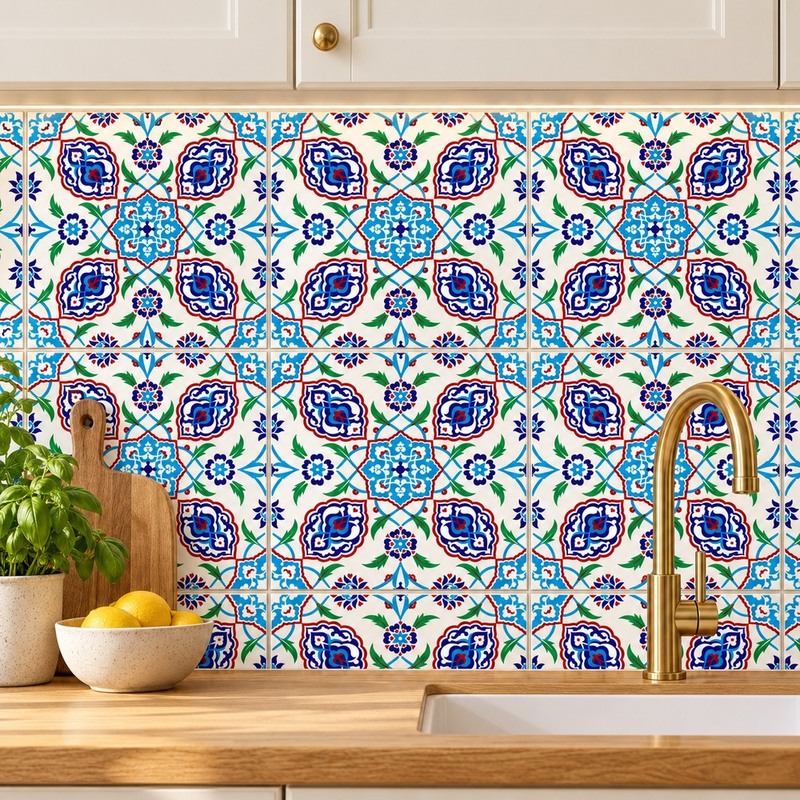300x300mm Blue Green Floral Repeat Tiles TQ39-CN33D46