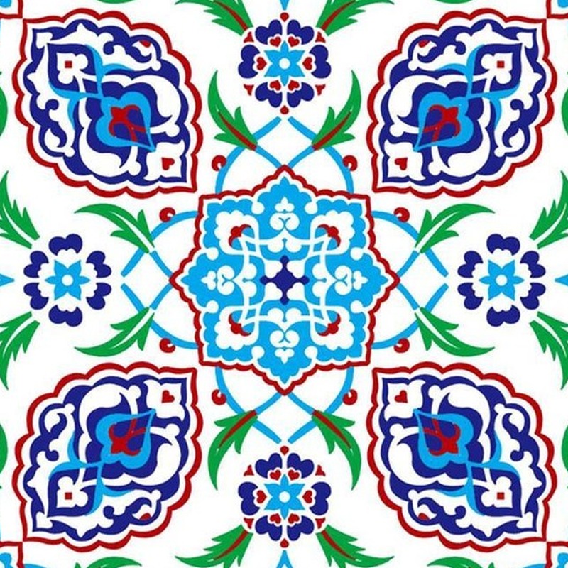 300x300mm Blue Green Floral Repeat Tiles TQ39-CN33D46