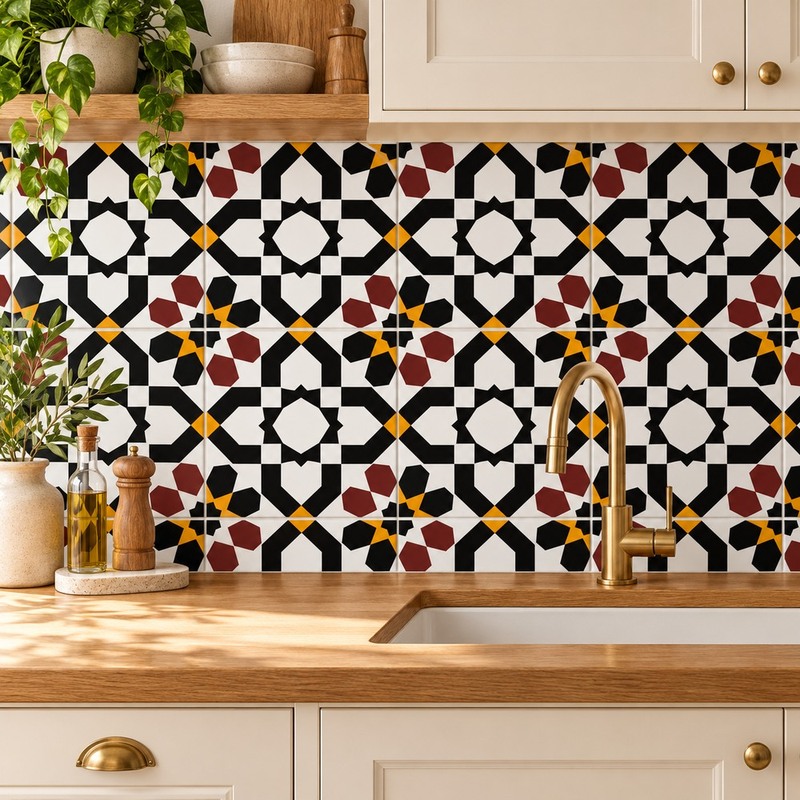 300x300mm Black White Geometric Pattern Tiles TQ39-CN33D48
