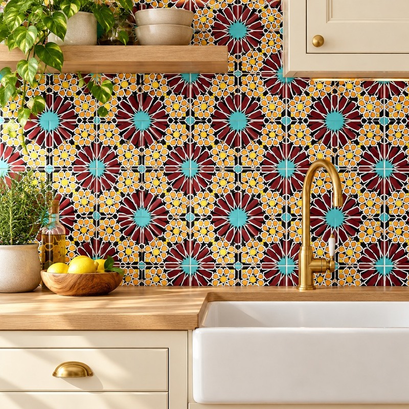 300x300mm Multicolour Mosaic Star Tiles TQ39-CN33D49
