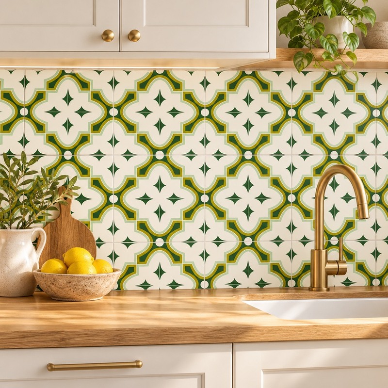 300x300mm Green White Geometric Cross Tiles TQ39-CN33G02