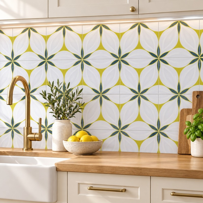 300x300mm White Yellow Petal Geometry Tiles TQ39-CN33G03