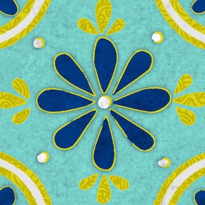 300x300mm Aqua Yellow Floral Tiles TQ39-CN33G04
