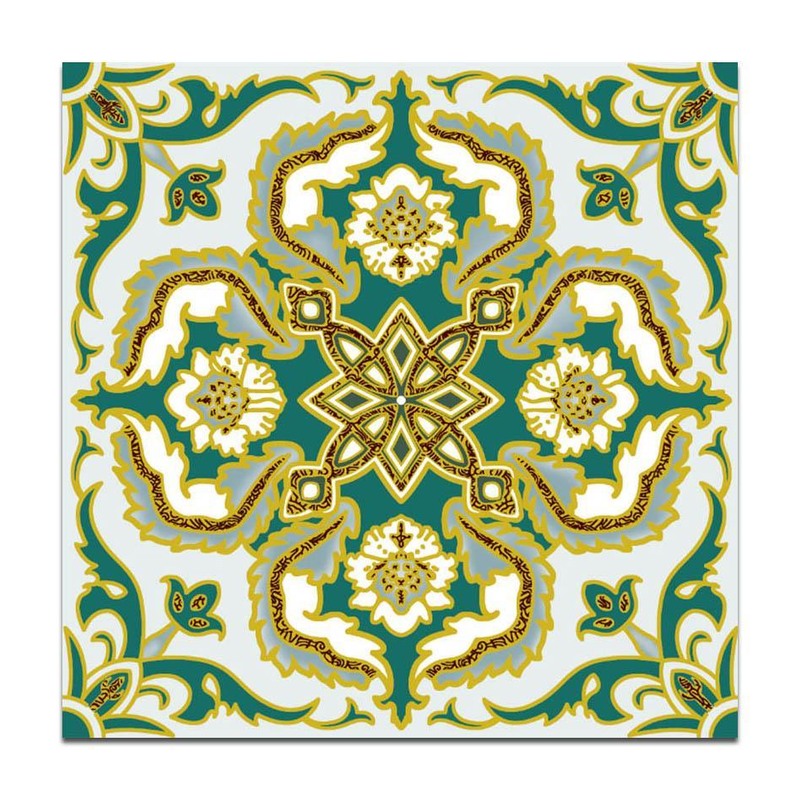 300x300mm Green Cream Ornamental Repeat Tiles TQ39-CN33G05