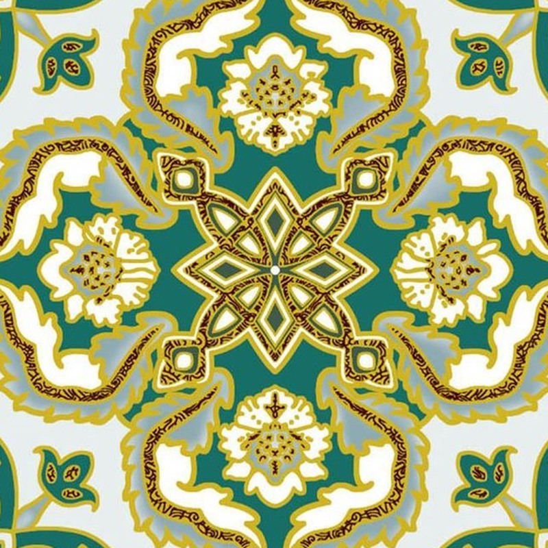 300x300mm Green Cream Ornamental Repeat Tiles TQ39-CN33G05