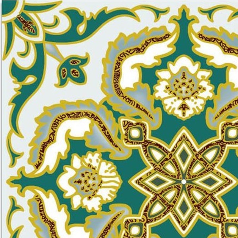 300x300mm Green Cream Ornamental Repeat Tiles TQ39-CN33G05