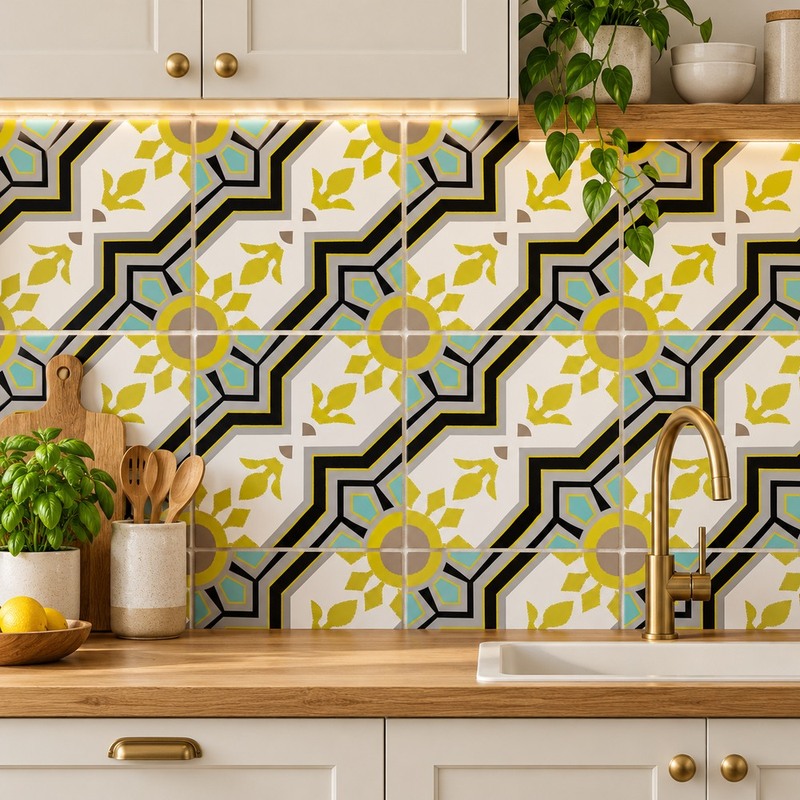 300x300mm Grey Yellow Angular Pattern Tiles TQ39-CN33G06