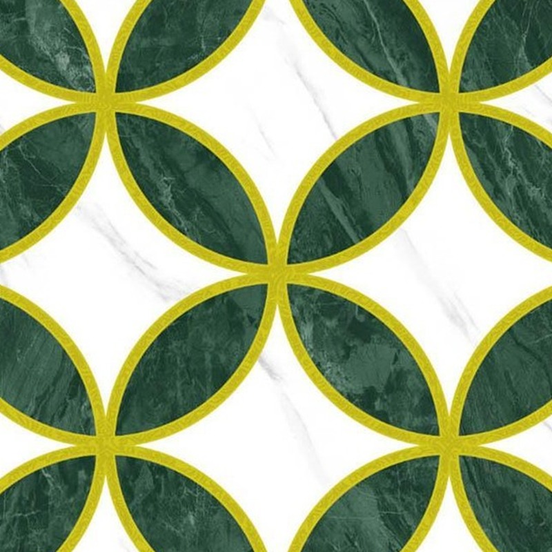 300x300mm Green Gold Tone Petal Geometry Tiles TQ39-CN33G07