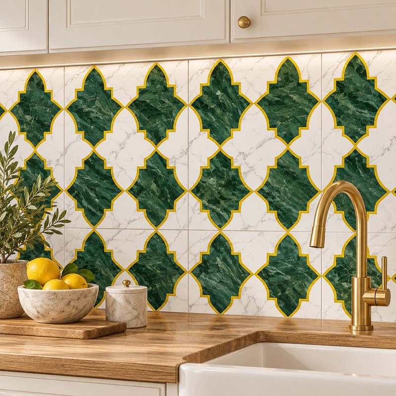 300x300mm Green Gold Tone Lantern Tiles TQ39-CN33G08