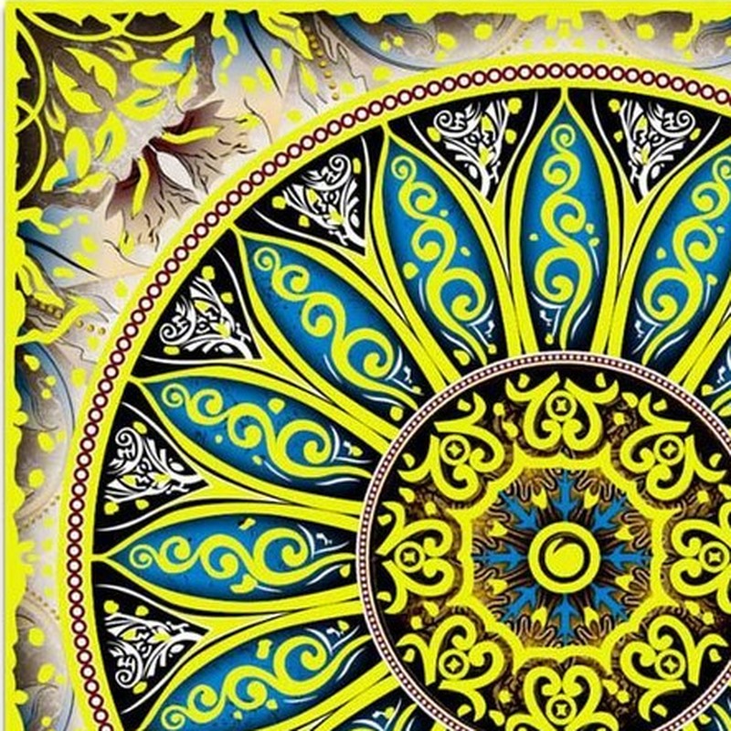 300x300mm Green Gold Tone Petal Rosette Tiles TQ39-CN33G14