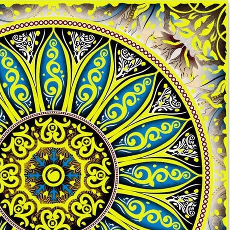 300x300mm Green Gold Tone Petal Rosette Tiles TQ39-CN33G14