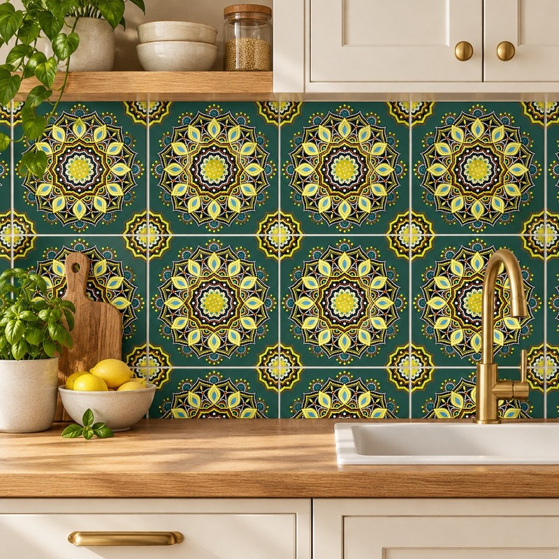 300x300mm Dark Green Ornamental Star Tiles TQ39-CN33G15