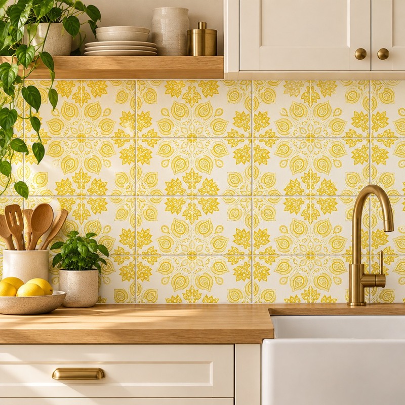 300x300mm White Gold Tone Floral Tiles TQ39-CN33G17