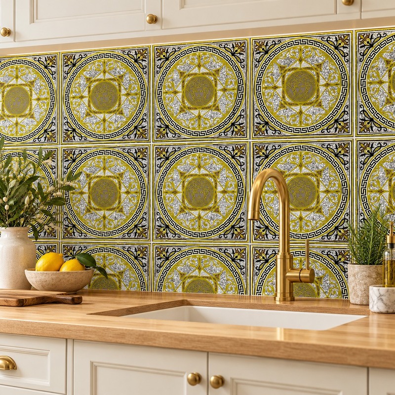 300x300mm Gold Tone Key Medallion Tiles TQ39-CN33G18