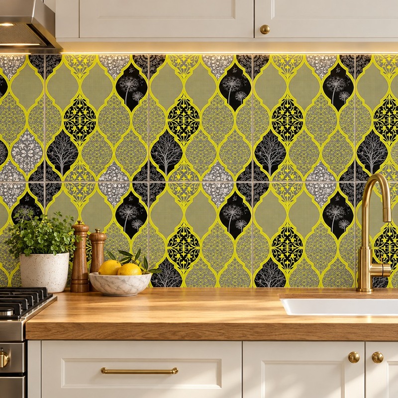 300x300mm Black Grey Lantern Patchwork Tiles TQ39-CN33G19
