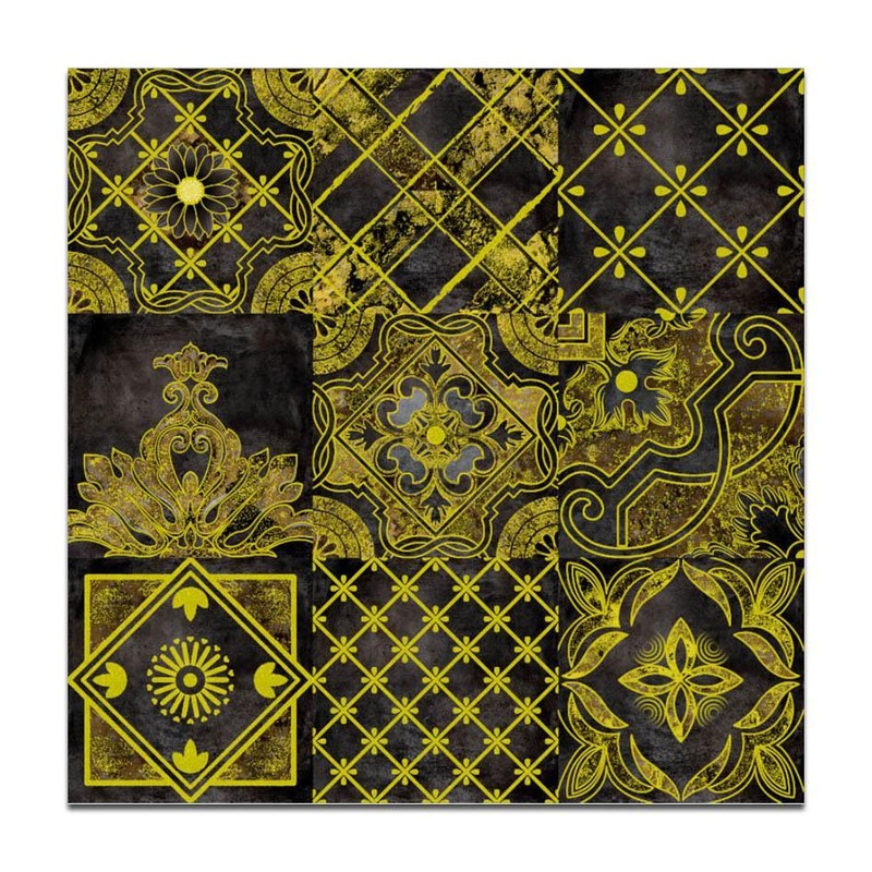300x300mm Black Gold Tone Ornamental Patchwork Tiles TQ39-CN33G22