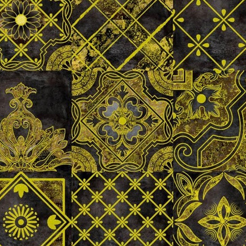 300x300mm Black Gold Tone Ornamental Patchwork Tiles TQ39-CN33G22