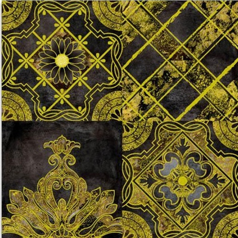 300x300mm Black Gold Tone Ornamental Patchwork Tiles TQ39-CN33G22