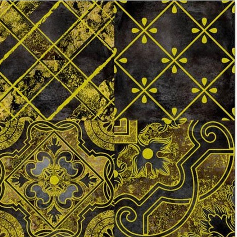 300x300mm Black Gold Tone Ornamental Patchwork Tiles TQ39-CN33G22