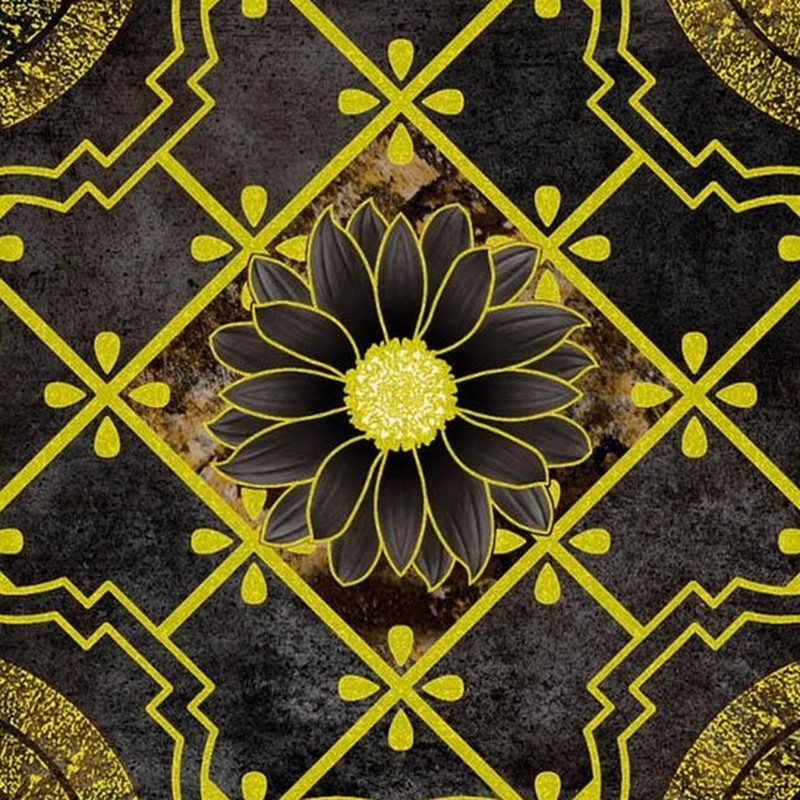 300x300mm Black Gold Tone Floral Lattice Tiles TQ39-CN33G24
