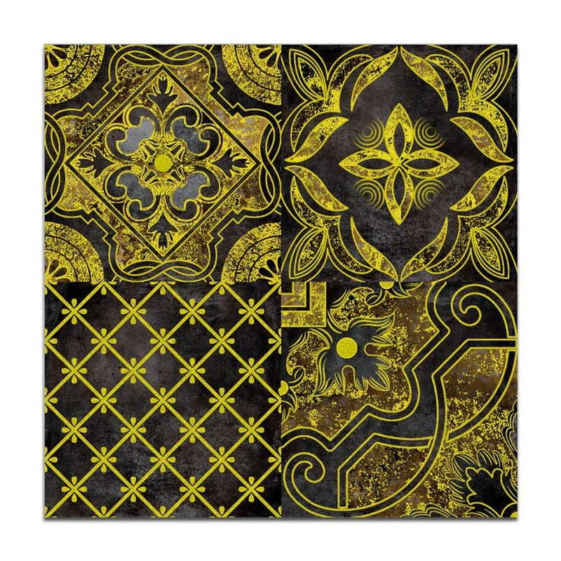 300x300mm Black Gold Tone Ornamental Curve Tiles TQ39-CN33G25