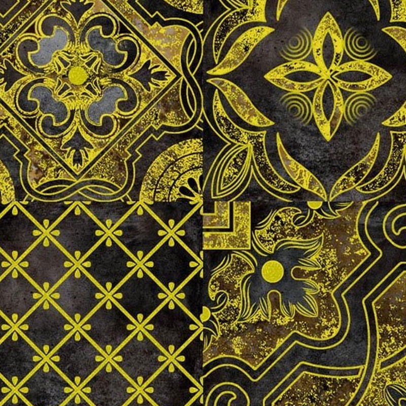 300x300mm Black Gold Tone Ornamental Curve Tiles TQ39-CN33G25