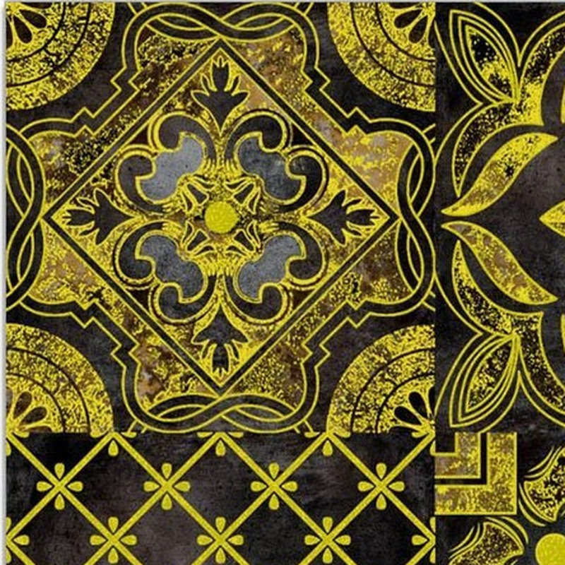300x300mm Black Gold Tone Ornamental Curve Tiles TQ39-CN33G25