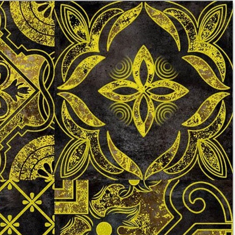 300x300mm Black Gold Tone Ornamental Curve Tiles TQ39-CN33G25