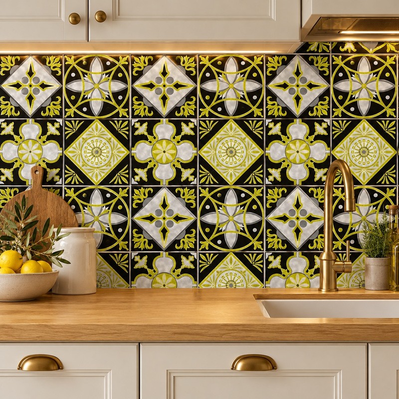 300x300mm Black Gold Tone Mixed Medallion Tiles TQ39-CN33G26
