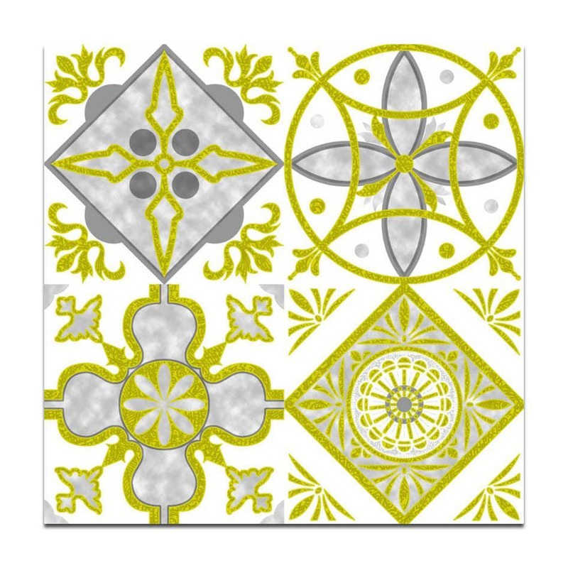 300x300mm White Gold Tone Ornamental Medallion Tiles TQ39-CN33G27